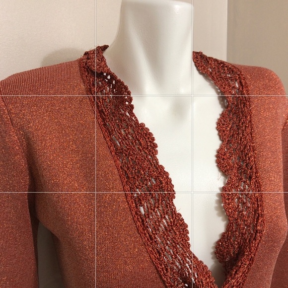 Joseph Bronze Orange Shimmery Lace Collar Cardigan - Picture 14 of 14